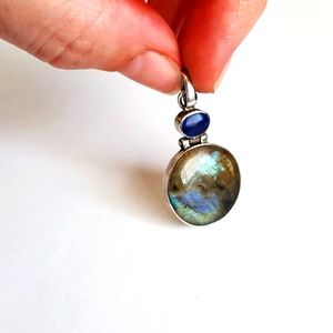 Labradorite and lapis sterling silver pendant